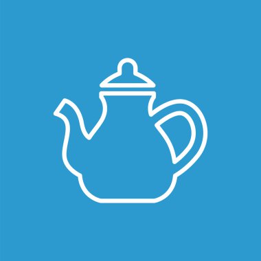 çaydanlık anahat simgesini, izole, mavi adam üzerinde beyaz