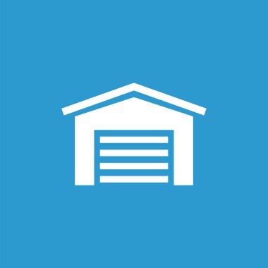 Araba garaj simgesi, izole, mavi adam üzerinde beyaz