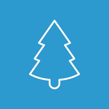 Noel ağacı anahat simgesini, izole, beyaz mavi backgro üzerinde