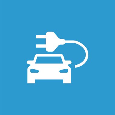 Elektro araba simgesi, izole, mavi adam üzerinde beyaz