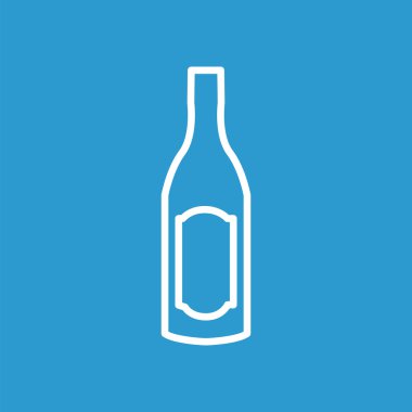 şarap şişesi anahat simgesini, izole, mavi zemin üzerine beyaz