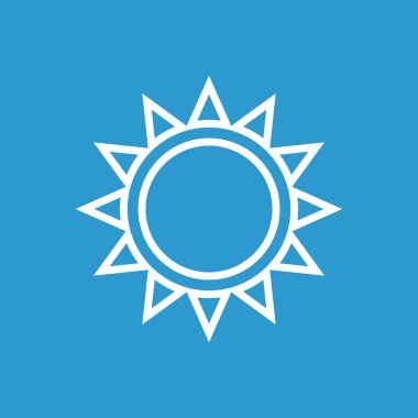 Güneş anahat simgesini, izole, mavi adam üzerinde beyaz