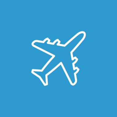 uçak anahat simgesini, izole, mavi adam üzerinde beyaz