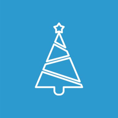 Noel ağacı anahat simgesini, izole, beyaz mavi backgro üzerinde