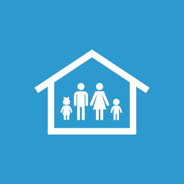 aile ev simgesini, izole, mavi adam üzerinde beyaz