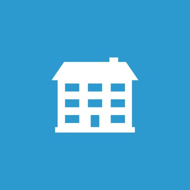 simge, izole, mavi adam üzerinde beyaz bina