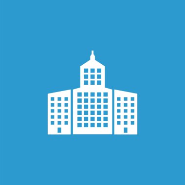 simge, izole, mavi zemin üzerine beyaz bina