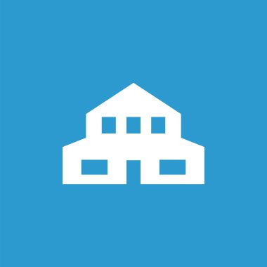 simge, izole, mavi adam üzerinde beyaz bina