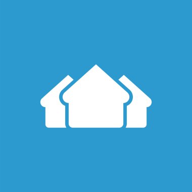 simge, izole, mavi adam üzerinde beyaz bina