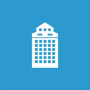 simge, izole, mavi adam üzerinde beyaz bina