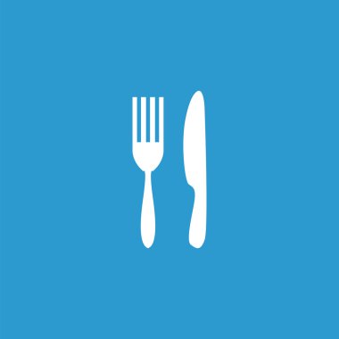 Restoran simgesi, izole, mavi adam üzerinde beyaz