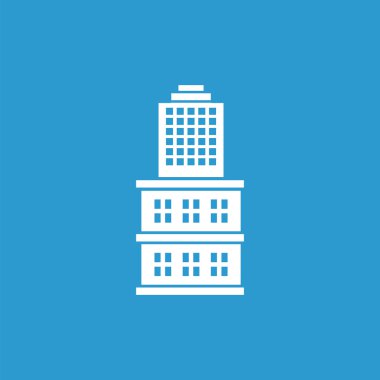 simge, izole, mavi adam üzerinde beyaz bina