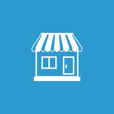 Dükkanı simgesi, izole, mavi adam üzerinde beyaz