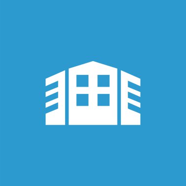 simge, izole, mavi adam üzerinde beyaz bina