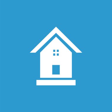 simge, izole, mavi adam üzerinde beyaz bina