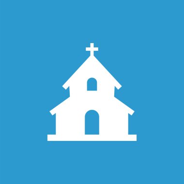 church icon, isolated, white on the blue backgroun clipart