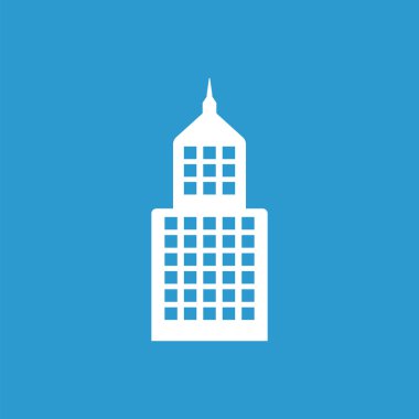 simge, izole, mavi adam üzerinde beyaz bina