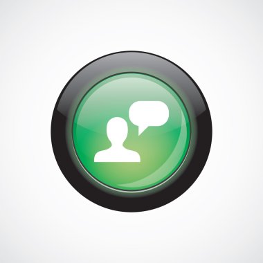 Konuşma cam işareti simgesi yeşil parlak düğme