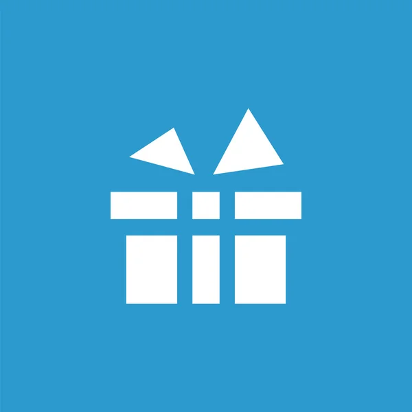 Icono de regalo, aislado, blanco en el fondo azul — Vector de stock