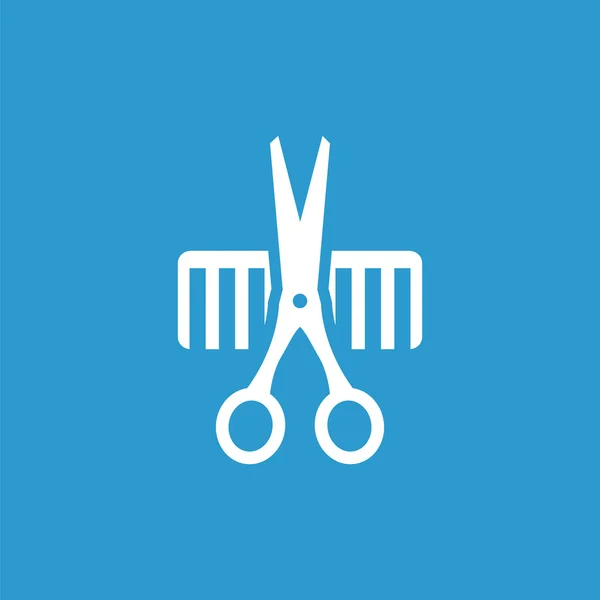 Friseur-Ikone, isoliert, weiß auf blauem Hintergrund — Stockvektor