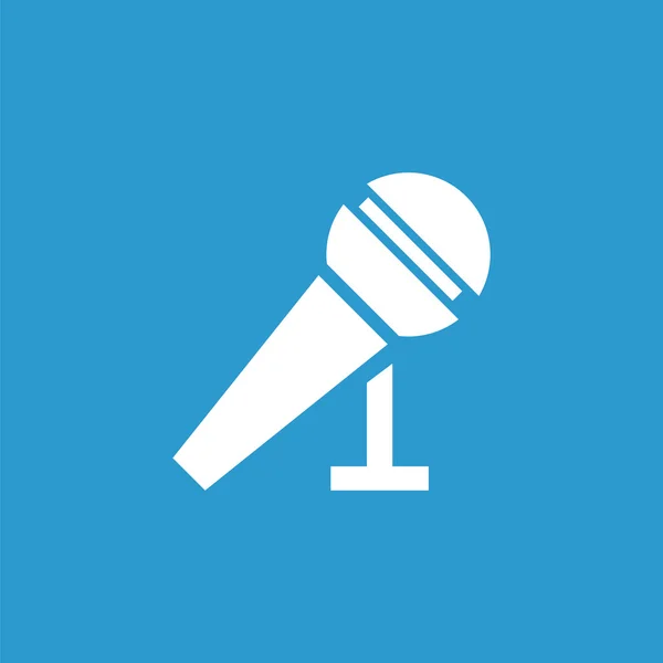 Icono del contorno del micrófono, aislado, blanco en el fondo azul — Vector de stock