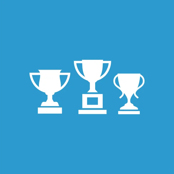 Siegerpokale Ikone, isoliert, weiß auf blauem Hintergrund — Stockvektor