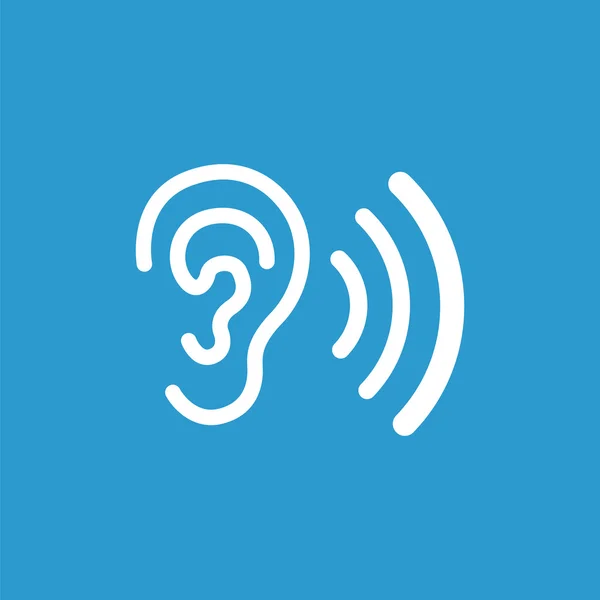 Ohr-Symbol, isoliert, weiß auf blauem Hintergrund — Stockvektor