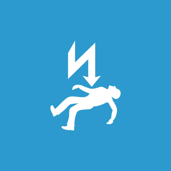 Icono de riesgo de electrocución, aislado, blanco en el fondo azul — Vector de stock