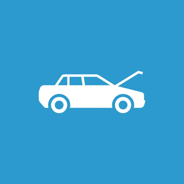 Icono de la campana del coche, aislado, blanco en el fondo azul — Vector de stock