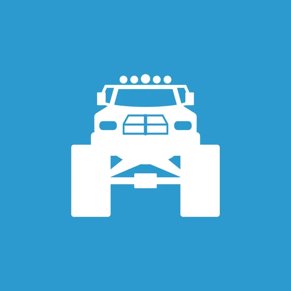 Icône de voiture monstre, isolé, blanc sur le fond bleu — Image vectorielle