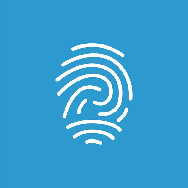 Icono del contorno de huellas dactilares, aislado, blanco sobre el fondo azul — Vector de stock