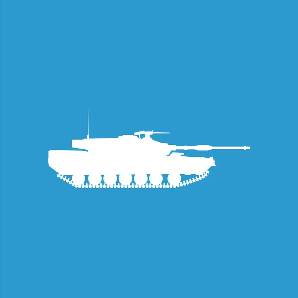 Militärische Panzer-Ikone, isoliert, weiß auf blauem Hintergrund — Stockvektor