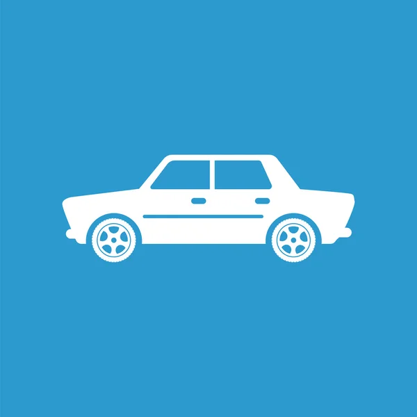 Icono del coche, aislado, blanco en el fondo azul — Vector de stock