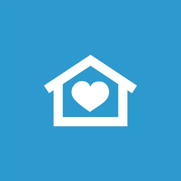 Corazón icono de la casa, aislado, blanco en el fondo azul — Vector de stock