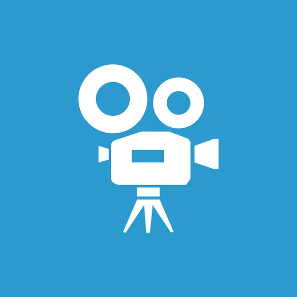 Ícone de câmera de vídeo, isolado, branco no backgroun azul —  Vetores de Stock