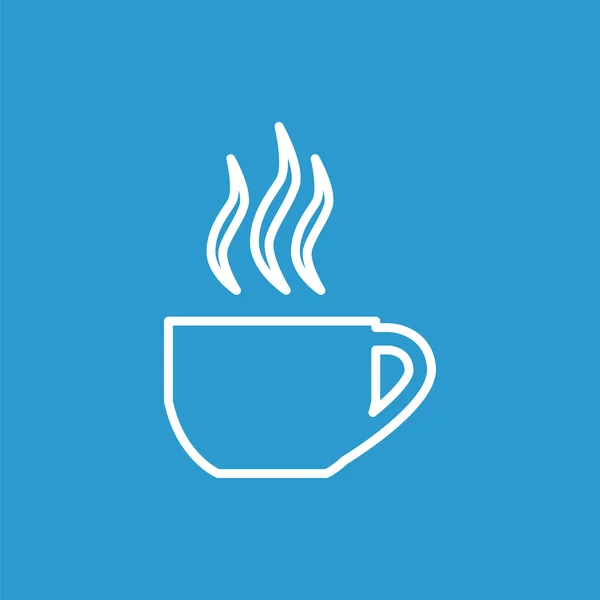 Tapa del icono del contorno del té, aislado, blanco sobre el fondo azul — Vector de stock