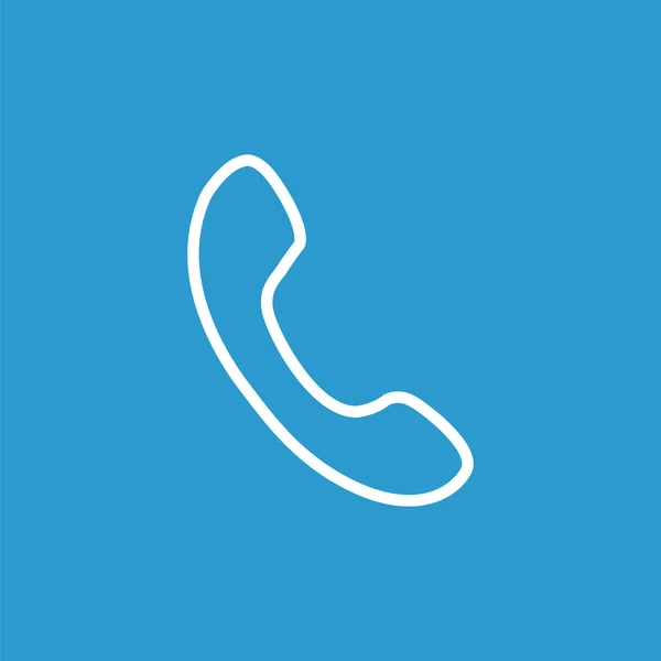 Icono del contorno del teléfono, aislado, blanco sobre el fondo azul — Vector de stock