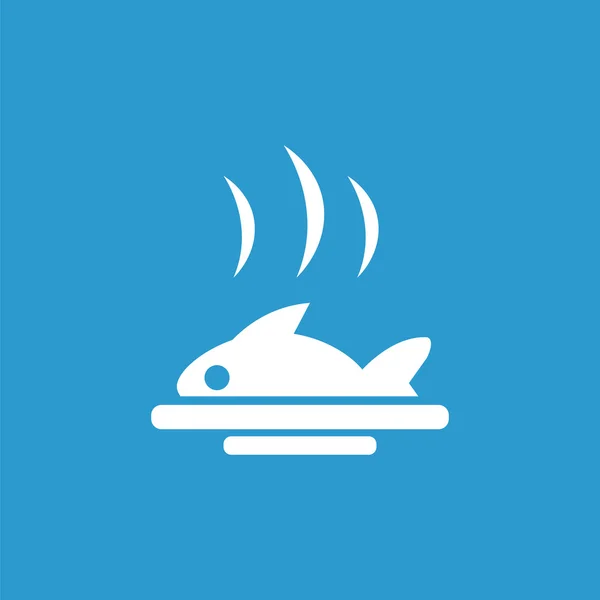 Icône de plat de poisson, isolé, blanc sur le fond bleu — Image vectorielle