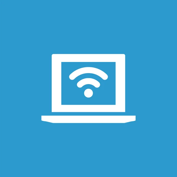 Icona del computer portatile wifi, isolato, bianco sul backgroun blu — Vettoriale Stock