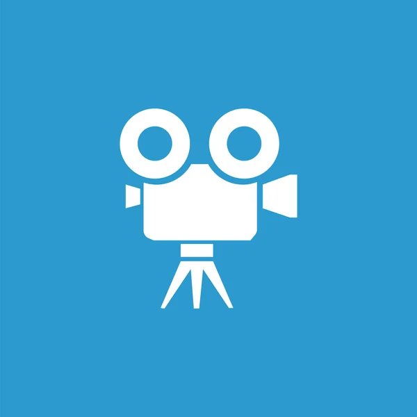 Video kamera ikona, izolované, bílá na modrém poza — Stockový vektor