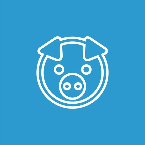 Pig outline icon, isolated, white on the blue backgroun — Stock Vector