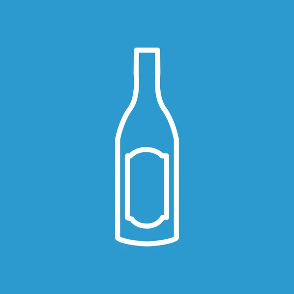 Icono del contorno de la botella de vino, aislado, blanco sobre el fondo azul — Vector de stock