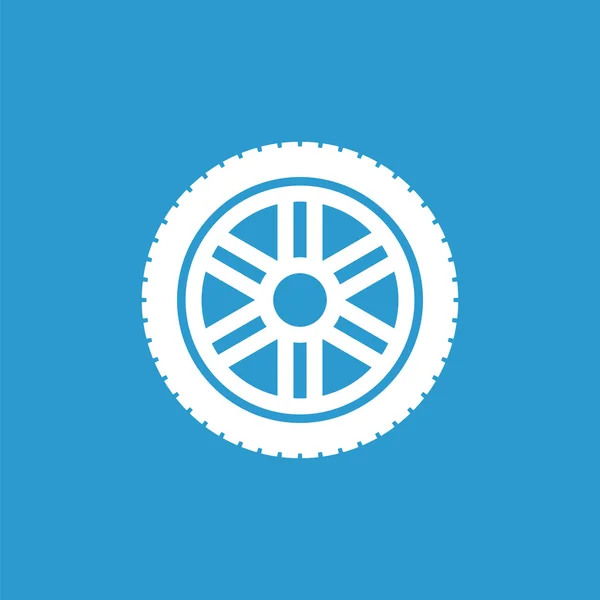 Ícone roda de carro, isolado, branco no backgroun azul —  Vetores de Stock