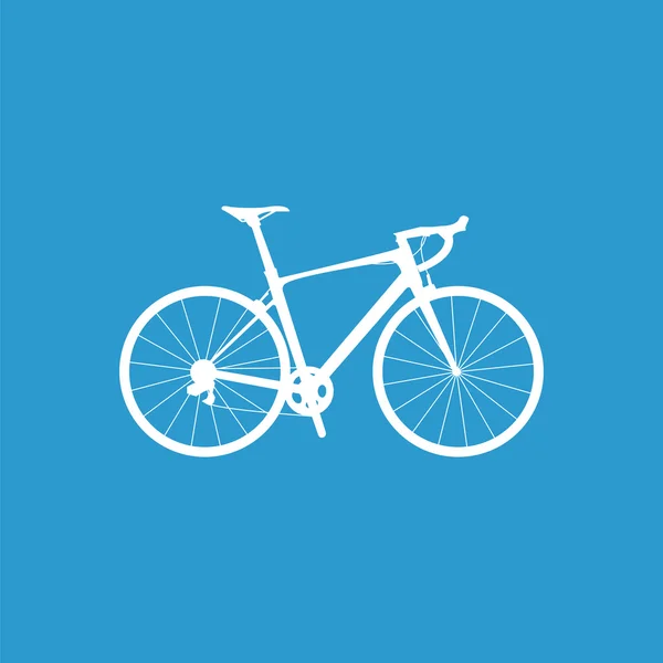 Icono de la bicicleta, aislado, blanco sobre el fondo azul — Archivo Imágenes Vectoriales