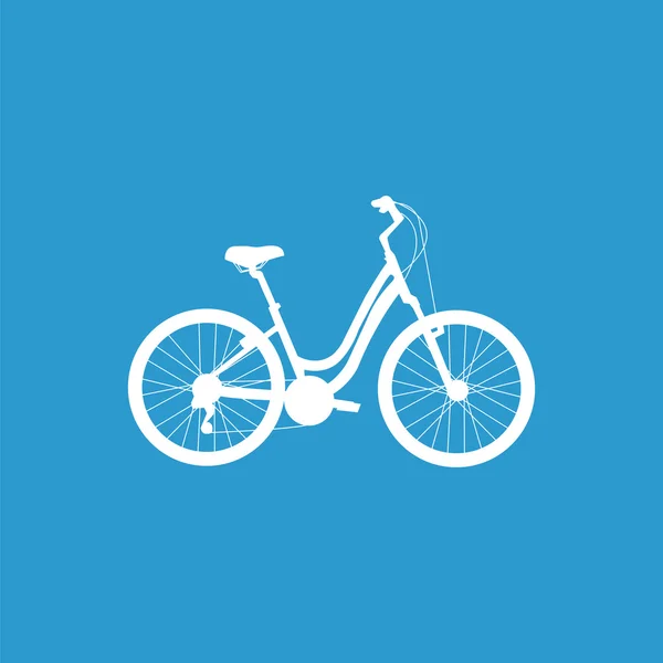 Ikon sepeda, terisolasi, putih pada backgroun biru - Stok Vektor