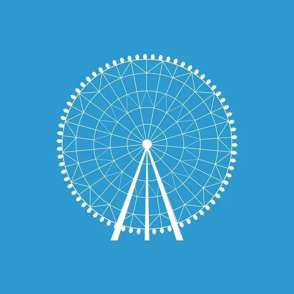 Grande Roue icône, isolée, blanche sur le fond bleu — Image vectorielle