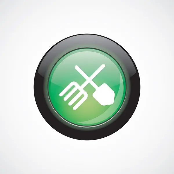 Icono de signo de vidrio granja verde botón brillante — Vector de stock
