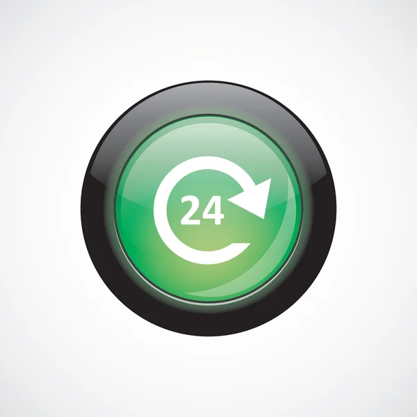 24 horas de serviço ícone de sinal de vidro verde botão brilhante — Vetor de Stock