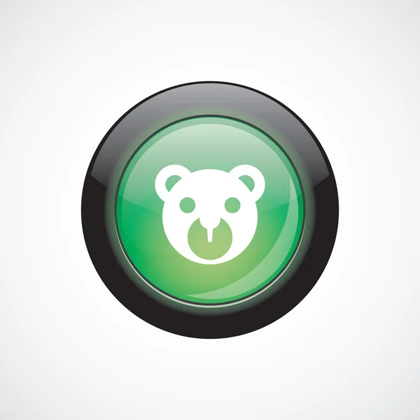 Bear toy glass sign icon green shiny button — Stock Vector