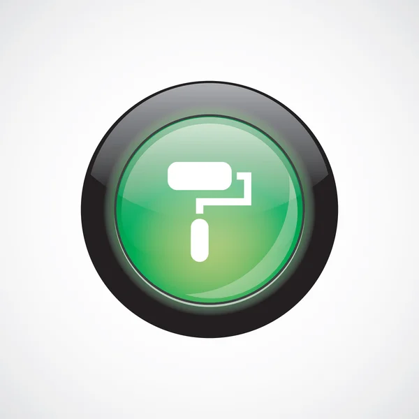 油漆滚筒玻璃标志图标绿色光泽按钮 — 图库矢量图片